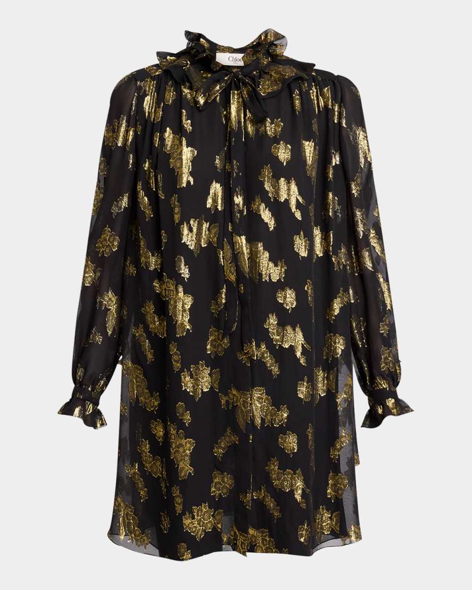 Metallic Floral Silk Jacquard Shift Dress